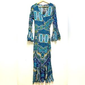 R.Vivimos Women's Wrap Dress Blue Green Pink Abstract Print Size S